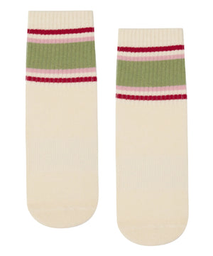 CREW NON SLIP GRIP SOCKS - STRIPE VANILLA & SAGE