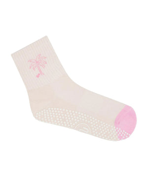 CREW NON SLIP GRIP SOCKS PINK PALMS