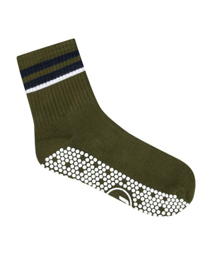 MEN’S CREW NON SLIP GRIP SOCKS KHAKI STRIPE