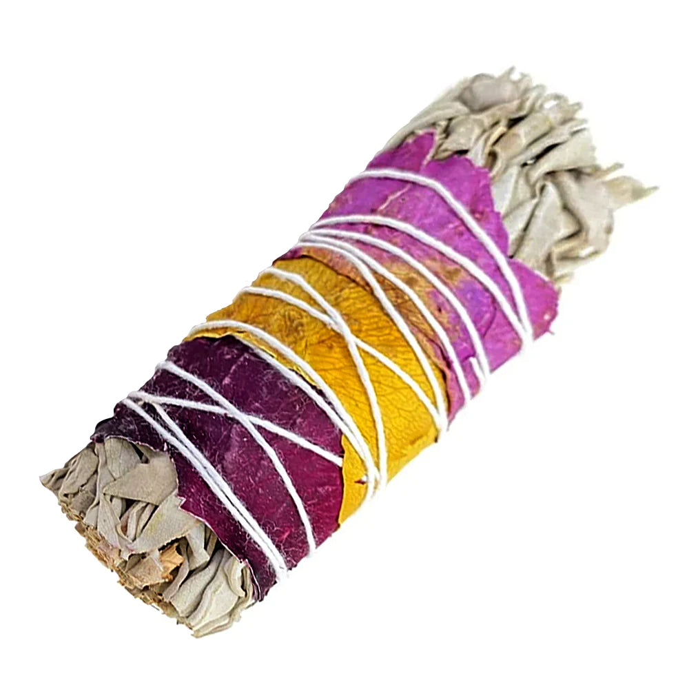 SAGE SMUDGE STICK WITH 7 CHAKRA ROSE PETALS