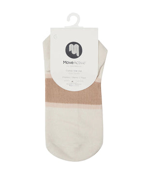 CLASSIC LOW RISE GRIP SOCKS - MOCHA STRIPES