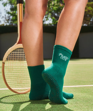 CREW NON SLIP GRIP SOCKS PILATES CLUB EMERALD